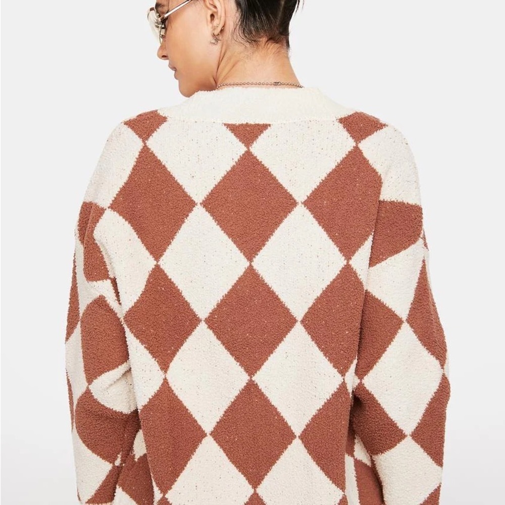 Le Lis Brown and Cream Argyle Cardigan - Picture 5 of 12